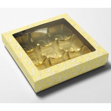 Box mit Sichtfensterdeckel Ostermotiv Federn, 125x125x25/20 mm (100er Pack)